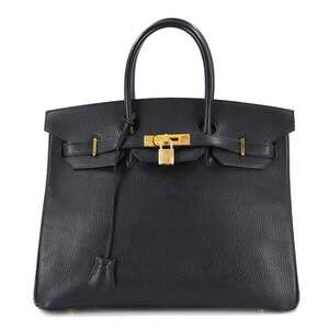 Hermes Hermès Birkin 35 Ardennes Black Handbag with C Stamp and Gold Hardware